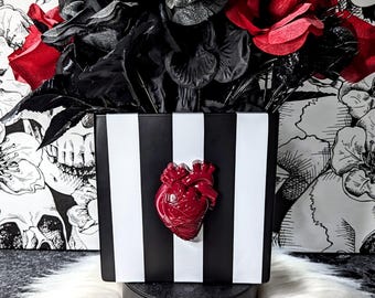 Gotisch anatomisch hart zwart gestreepte glazen vaas, handgemaakt macaber horrordecor, gotisch jubileumcadeau, donker romantisch huwelijksdecor