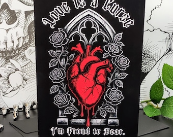Anatomical Heart Gothic Anniversary Card | Love is a Curse I'm Proud to Bear | Handmade 5x7 + Black Envelope | Dark Romantic Goth Valentine