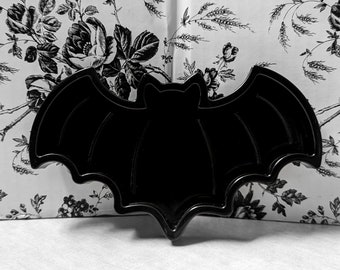 7.5" Black Winged FLYING BAT Catch-All Dish/Ring Tray • Spooky/Macabre/Horror/Witchy/Gothic Décor • Creepy Pastel Goth Gift • Dark Aesthetic