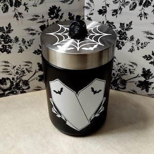 BLACK BAT COFFIN | Cookie Jar with Spider Web/Skull Lid | Gothic Kitchen Canister | Coffee Table Décor | Goth Home Accessories | Unique Gift