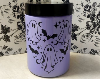 Three Ghosts+Spooky Bat Container || Lilac Glass Cookie Jar/Kitchen Storage Canister || Goth Coffee Table Décor || Witchy Spooky Accessories