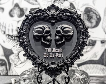Gothic Skull Wall Decor, Till Death Do Us Part Heart Plaque, Dark Macabre Home Accent, Alternative Anniversary Gift, Spooky Goth Wall Art