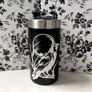 9.75" Black Raven Glass Storage Jar with Raven Skull Lid | Goth Kitchen/Coffee Table Décor | Macabre Gothic Home Accessory | Edgar Allan Poe