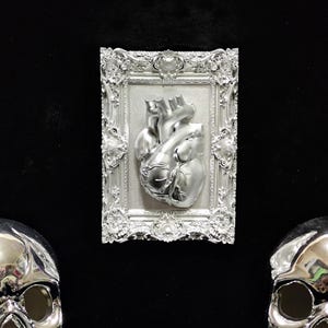 Gothic Anatomical Heart Wall Plaque: Chrome Silver Baroque Frame