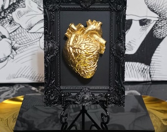 Gothic Anatomical Heart in Victorian Baroque Frame, Macabre Anatomy Wall Plaque, Dark Goth 4.5" Gallery Wall Hanging • Choose Heart Color.