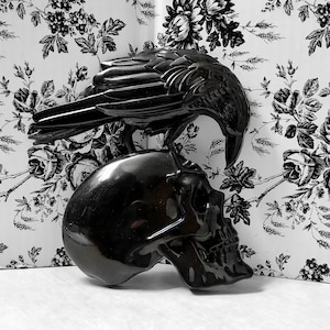 7.75&quot; NEVERMORE/Skull+Raven •Edgar Allan Poe Wall Hanging Plaque •Many Colors •Macabre/Horror/Goth/Witchy Décor •Creepy Dark Literature Gift