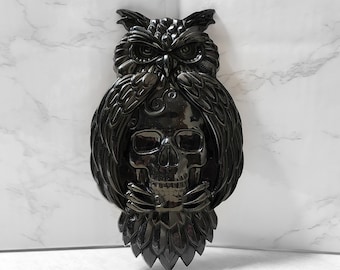 Gothic Owl Skull Resin Wall Hanging • Spooky 7" Dark Fantasy Owl Plaque • Moody Dark Academia Whimsigoth Décor • Mystical Occult Witchy Gift