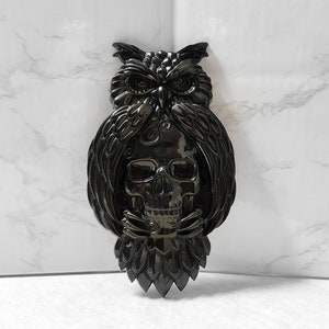 Fierce SKULL/OWL Wall Hanging • Spooky Home Décor • Many Colors! • Macabre/Horror/Gothic Wall Art • Mystical Goth/Boho/Witch Gift