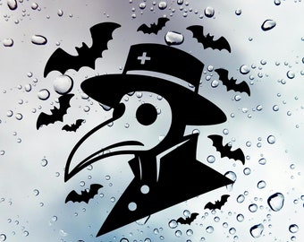 PLAGUE DOCTOR + BATS | Spooky Vinyl Bumper Decal | Gothic Car Accessories | Goth Window Accent | Laptop Decal | Creepy Decal | Bats Sticker