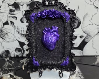 Gothic Purple Anatomical Heart Baroque Frame, Handcrafted Dark Romance Decor, Macabre Witchy Occult Gallery Wall Art, Moody Anniversary Gift