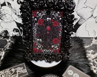 Victorian Gothic Rose Skull Black Widow Spider Web Framed Wall Art, Handcrafted Curio Cabinet Decor, Moody Gallery Wall, Dark Romance Gift