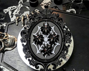 Gothic Baroque Framed Spider Web Wall Hanging • 6.3" Creepy Witchy Goth Wall Art • Dark Aesthetic • Haunted Oddities & Curiosities Décor