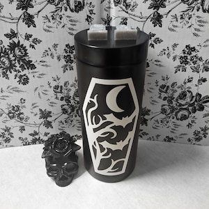 11.25&quot; BAT+MOON COFFIN Glass Storage Jar with Gravestone Lid *Goth Kitchen Décor *Macabre/Gothic/Horror Home Accessory *Spooky Halloween Jar