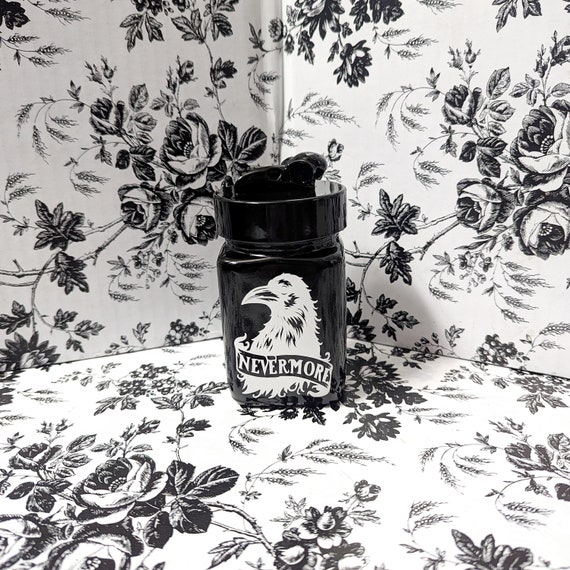 Edgar Allan Poe "Nevermore" Raven Jar | Black Glass Crow Container | Goth Kitchen Storage | Gothic Poetry Décor | Dark Academia Home Accents