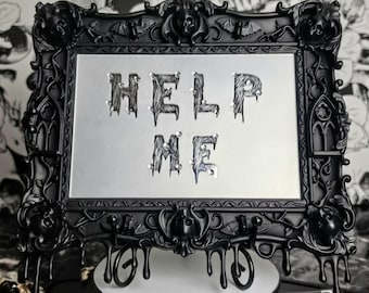 Haunted Gothic Wall Mirror, Bat Skull Cathedral Frame, Spooky Macabre Horror Movie Wall Art Decor, Creepy Spirit Ghost Occult Scrying Mirror