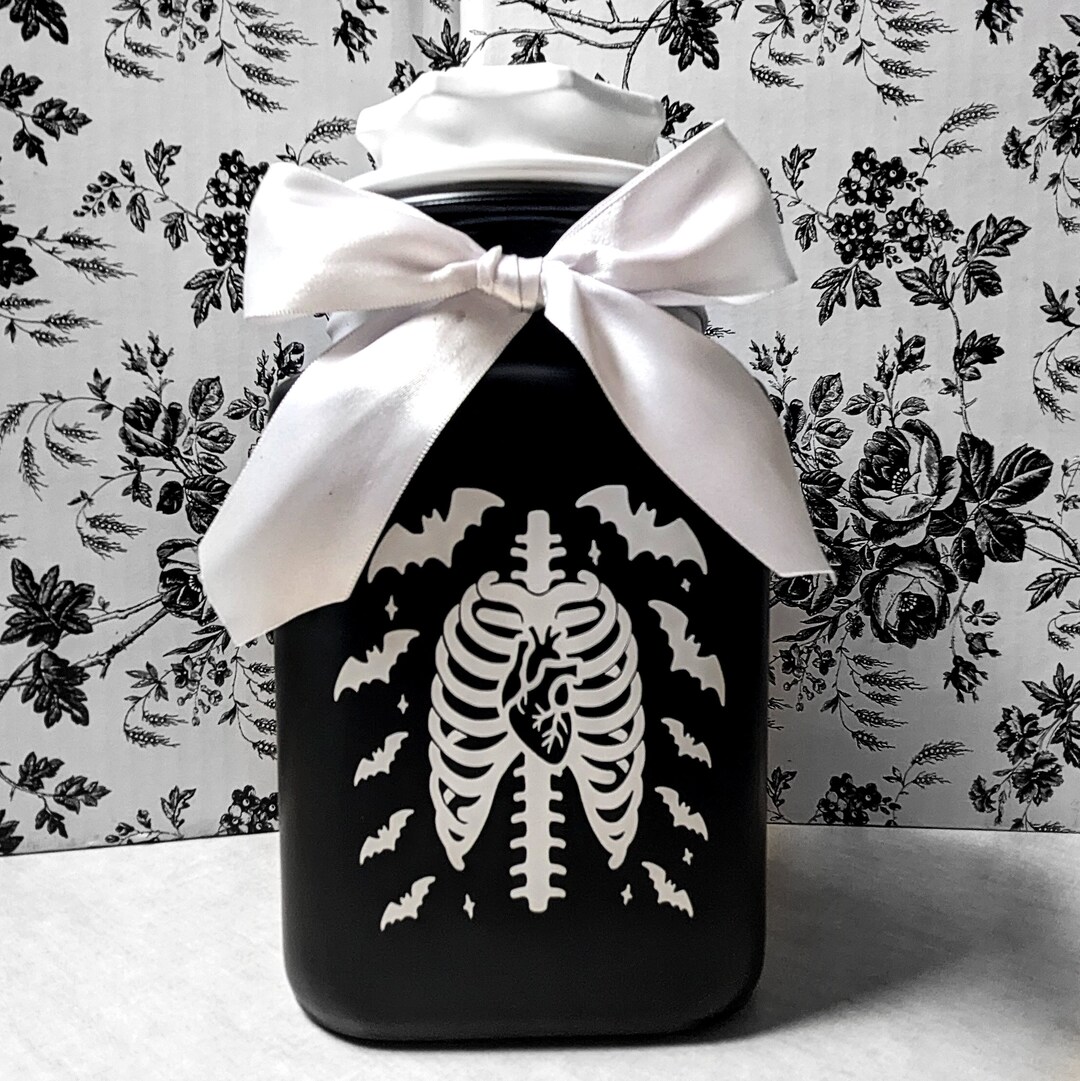 Gothic Skeleton Container With Heart and Bats | XL Black Apothecary ...
