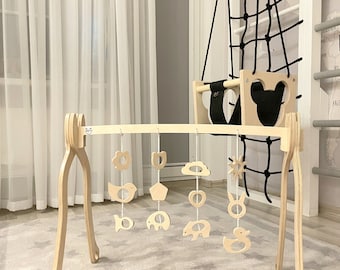 Wooden Play Gym for Baby, Montessori Wooden play, Nursery decor , Wooden baby gym  activity arch baby shower gift hanging gym toys floor gym