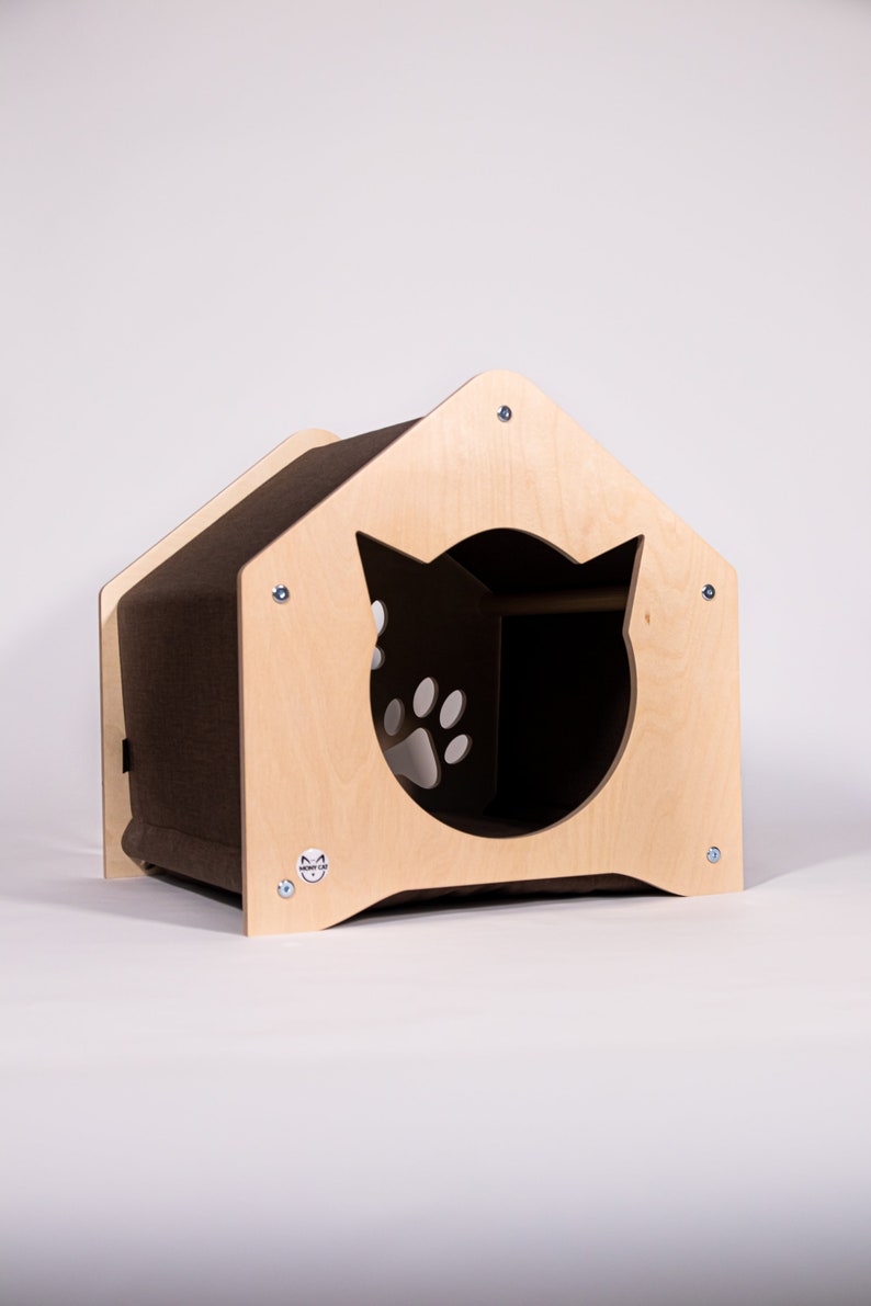 Wooden Cat House: Modern Pet Furniture for Indoor Comfort image 1