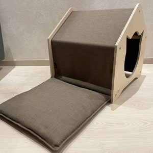 Wooden Cat House: Modern Pet Furniture for Indoor Comfort Cocoa