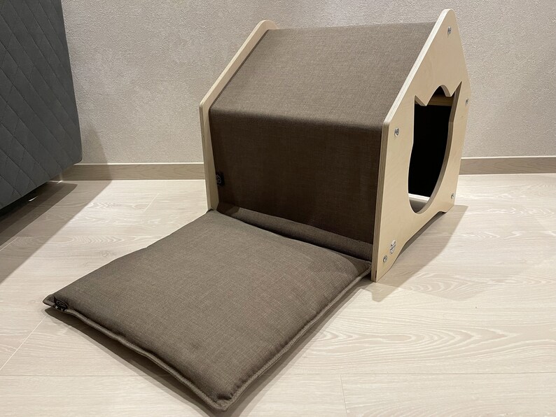 Wooden Cat House: Modern Pet Furniture for Indoor Comfort Cocoa
