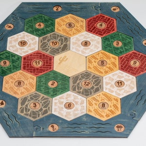 Handcrafted 5-6 Player Wooden Settlers of Catan Board - Premium Quality Game Board for Large Groups