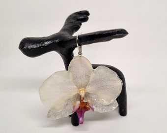 Real orchid earrings , Natural orchid flowers earrings . Resin flowers .