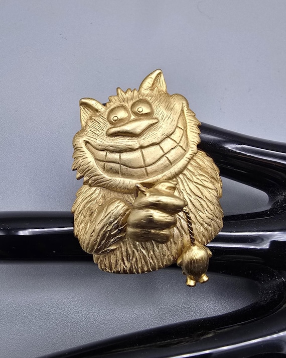 Vintage JJ Brosche Katze – Cheshire Cat – vergoldete Designer Brosche – USA