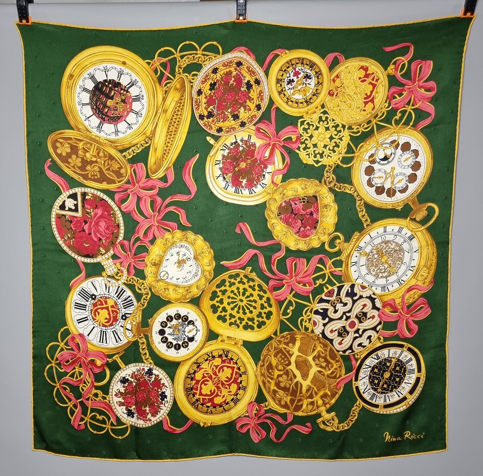 Foulard En Soie 100% Nina Ricci - Carré 87cm - Rose - Occasion Vintage