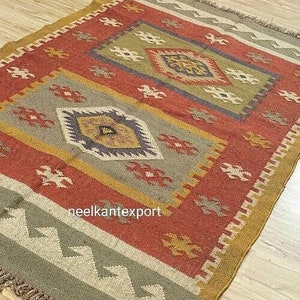 5x8 Wool Jute Kilim Rug, HomeDecor Rugs, Coustme Size Wool Rug, Vintage Area Rug, Boho Decor Rug, Handmade Wool Jute Rug