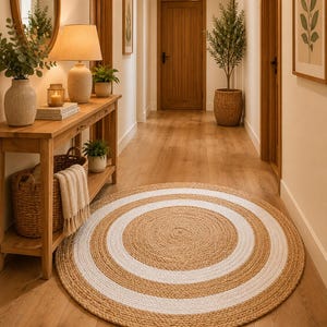 Tapete redondo de juta natural trançado à mão para decoração de sala de estar, tapete sob medida, tapete de juta feito à mão, tapete de ioga, tapete decorativo, tapete de juta para área externa.