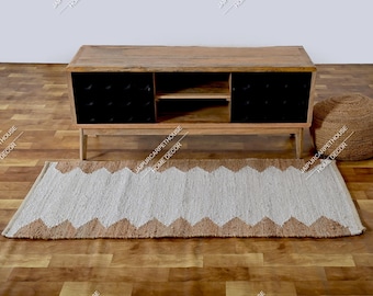 Handwoven Hemp Runner Rug - Handmade Natural Hemp Jute Area Rug Eco-Friendly Geometric Boho Farmhouse Decor, Custom Size Woven Textured Rug