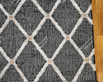 Handwoven Jute Cotton Dhurrie Rug – Geometric Natural Fiber Accent Home Décor, Custom Size Rug Indian Dhurrie Rug Boho Décor Rug Custom Size