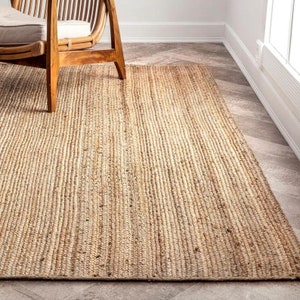 Indian Beige Scandinavian rug. Pattern Hemp Jute Rug. Ivory & Beige Rug. Handwoven Rug. 100% Natural Rug
