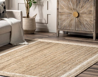 Natural Jute Braided Handmade Natural Jute Rectangle Rug Eco Friendly Pure Vegan Living Room Jute Rug Area Rug Jute Rug Warm Rug