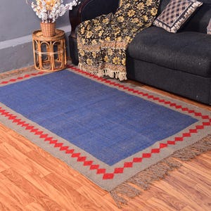 4x6 , 5x8 , 6x9 , 8x10, 9x12 Ft  Blue Kilim Rug, Handwoven, Wool and Jute Rug Handmade, Kilim Dhurrie Rug, Traditional Indian/WOOL JUTE RUGS