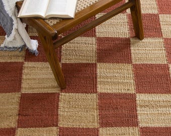 Handmade Natural Jute Rug-Natural Jute red High Quality Hand Woven-Red and tan jute outdoor-Solid red Hemp Jute Area