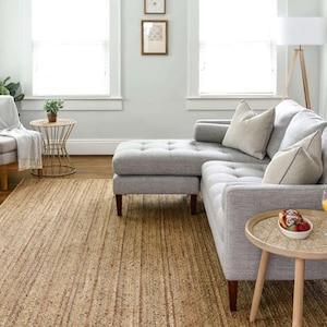 Indian Beige Scandinavian rug. Pattern Hemp Jute Rug. Ivory & Beige Rug. Handwoven Rug. 100% Natural Rug