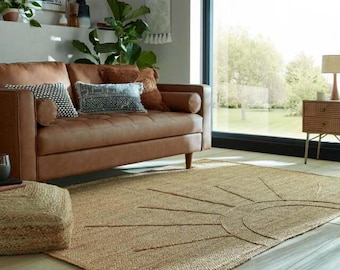 Handmade Geometric jute rug: Rectangular Braided jute carpets for kitchen, 8 x 10 ft Custom size available,  home decor area jute Doormat