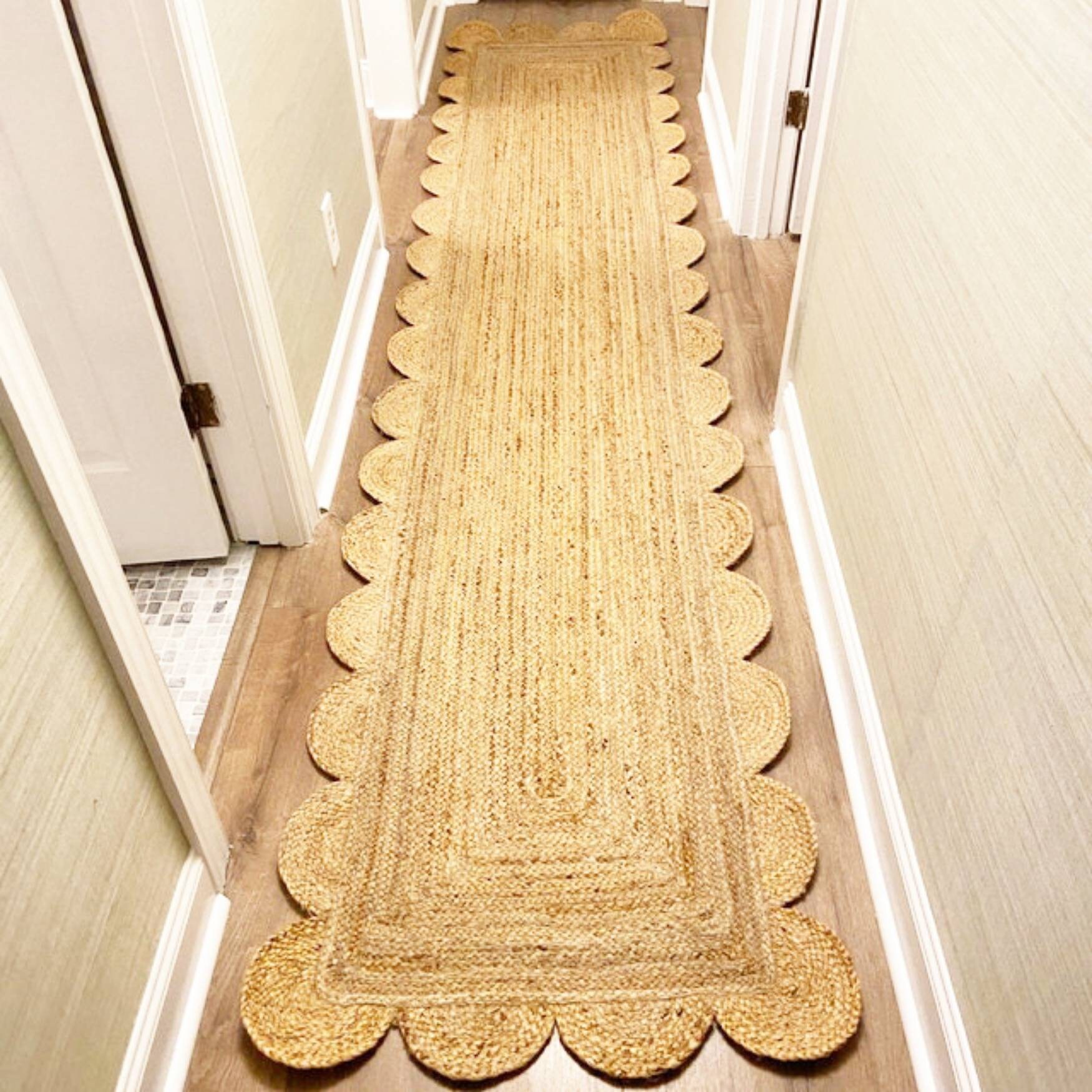 Natural Color Border Jute Rugs Handmade Rugs Scallop Edge Rug Etsy