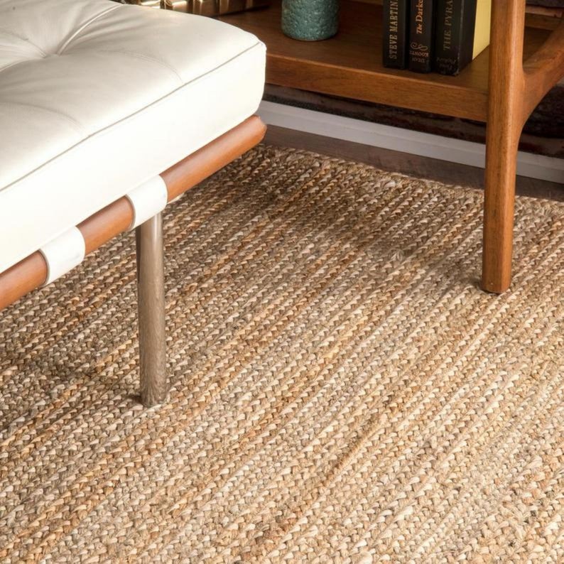Indian Beige Scandinavian rug. Pattern Hemp Jute Rug. Ivory & Beige Rug. Handwoven Rug. 100% Natural Rug