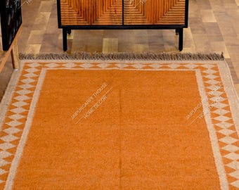 Alfombra Kilim de yute y lana tejida a mano, estilo bohemio, para pasillo, sala de estar, cálida alfombra india hecha a mano para invierno.