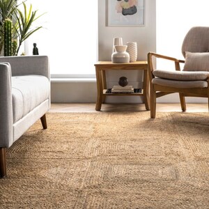 Indian natural Beige Scandinavian rug. Pattern Hemp Jute Rug. Ivory&Beige Rug. Handwoven Rug. 100% Natural Rug
