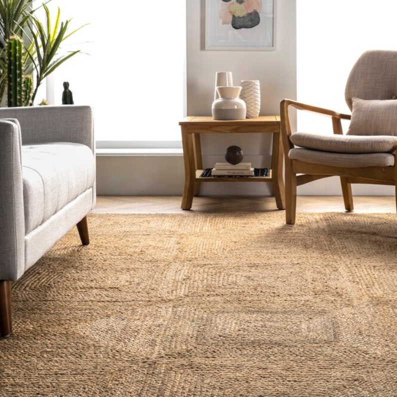 Indian natural Beige Scandinavian rug. Pattern Hemp Jute Rug. Ivory&Beige Rug. Handwoven Rug. 100% Natural Rug