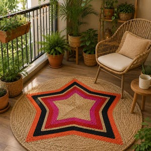 Tapete redondo de juta natural feito à mão na Índia, tapete redondo para cabeceira, tapete circular, presente para casa nova, decoração boho, tapete redondo rústico para pátio, tapete redondo para mesa.