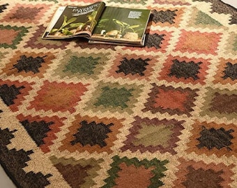 Kilim Rug, Handwoven Rug Wool Jute Rug, Kilim Jute Rug, Flatweave Rug, Bohemian Rug, Indian Dhurrie Rug, Navajo Kilim Rug, Custom Rug