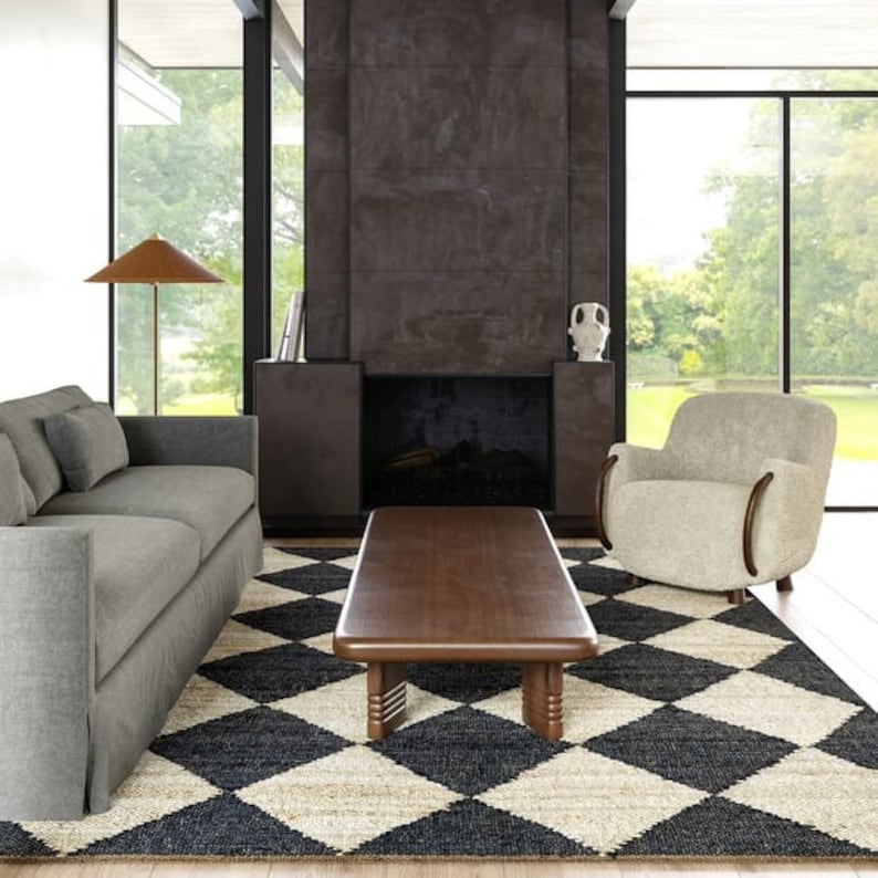 Large Juste Rug Handmade Black With Natural Diamond Hemp Jute Rungs-extra Large Jute ...