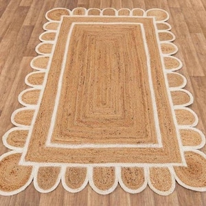 Scalloped Border Jute Rugs Handmade Rugs Scallop edge rug,scallop Rag rug Decor Handmade Rug, Customize in any Size & Shape.