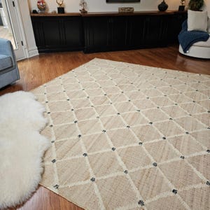 9X12,8 x 10 Ft Juteteppich Elfenbein Diamant Natürliche Jute Hochwertige Handgewebte Beste Qualität Boho Stil Teppich Marokkanischer Teppich Boho Decor Teppich