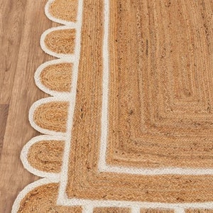 Scalloped Border Jute Rugs Handmade Rugs Scallop edge rug,scallop Rag rug Decor Handmade Rug, Customize in any Size & Shape.