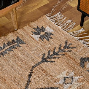 Handwoven Cotton Jute Rug | Natural Fiber Area Rug for Living Room & Bedroom, Cotton decorative runner, Natural Jute Eco-Friendly Cotton rug